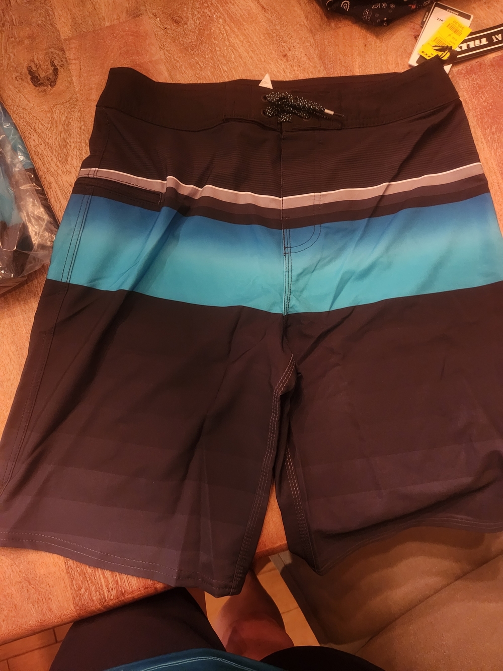 Tilly's Black and Teal Gradient Stripe Kids Swim Trunks